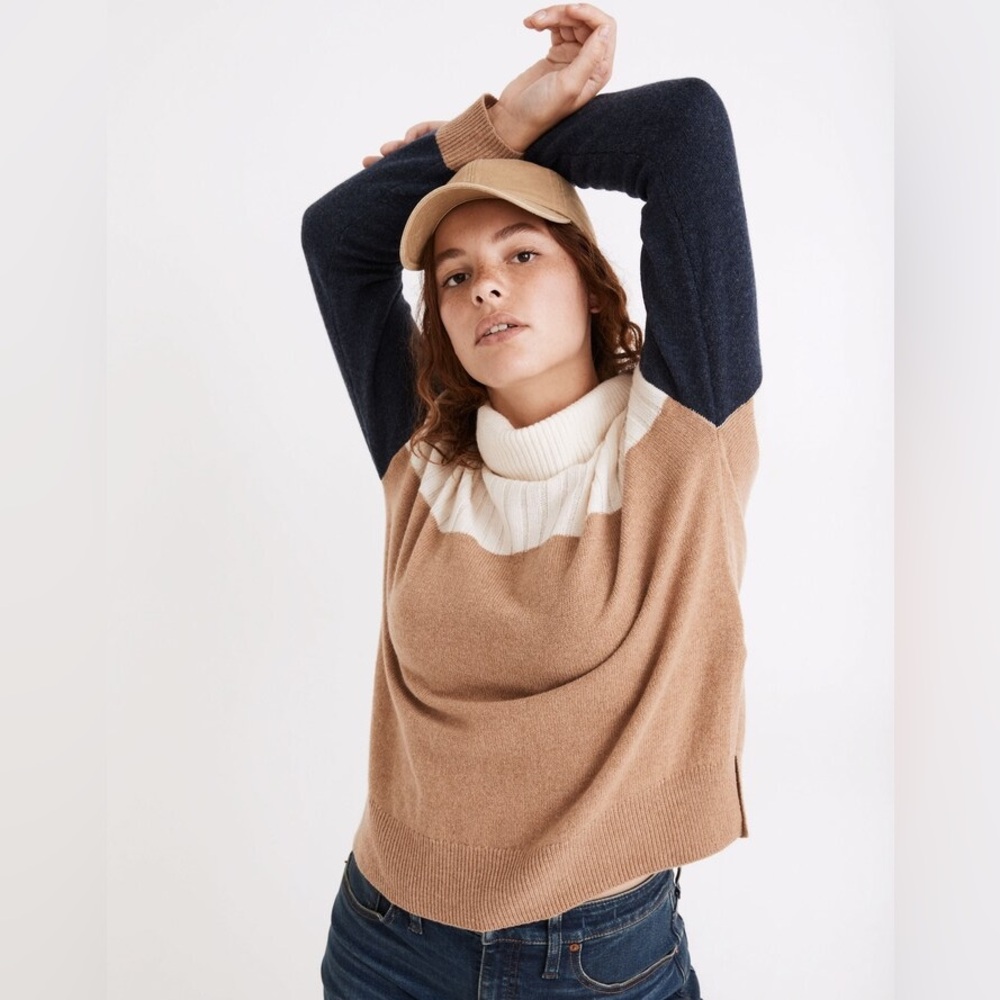 Madewell Wool Blend Hickory Colorblock Turtleneck Sweater Size Medium